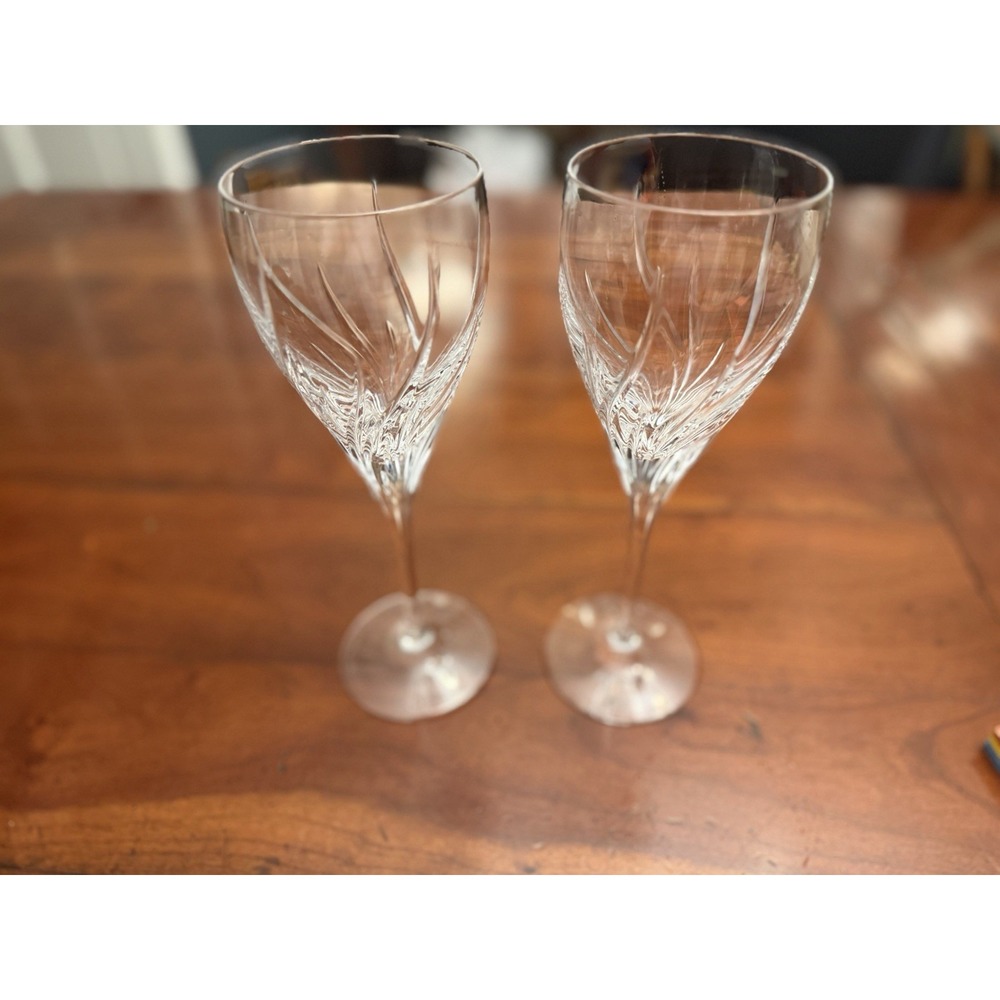 Marquis by Waterford "Summer Breeze" Crystal Wine Glasses Goblets Set 2 Signed